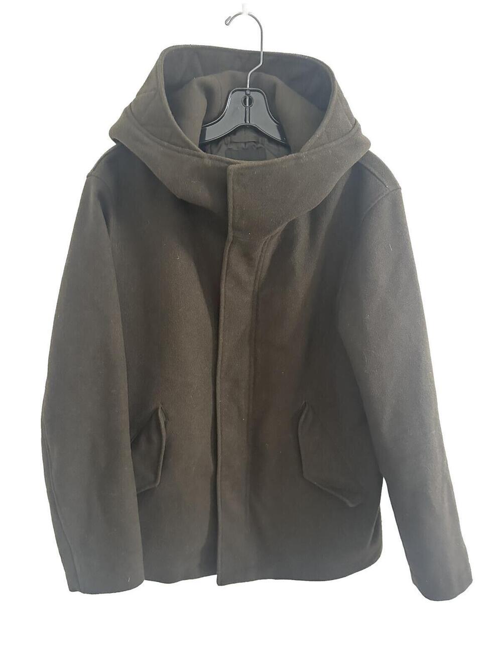 Uniqlo Women's Brown Hooded Wool Blend Coat - Size L